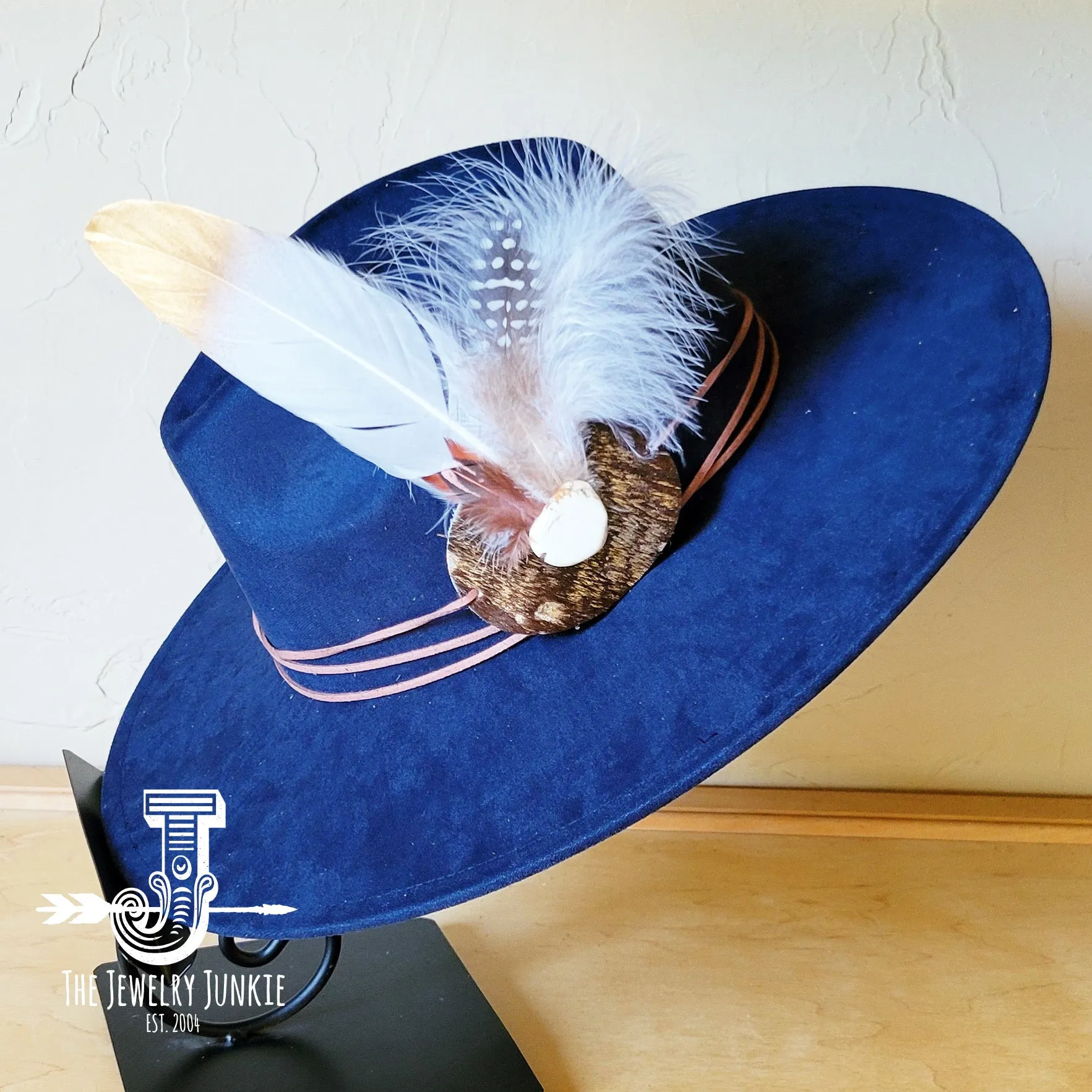 Dark Metallic Feather & Turquoise Slab Hat Band   Choice of Hat 986d