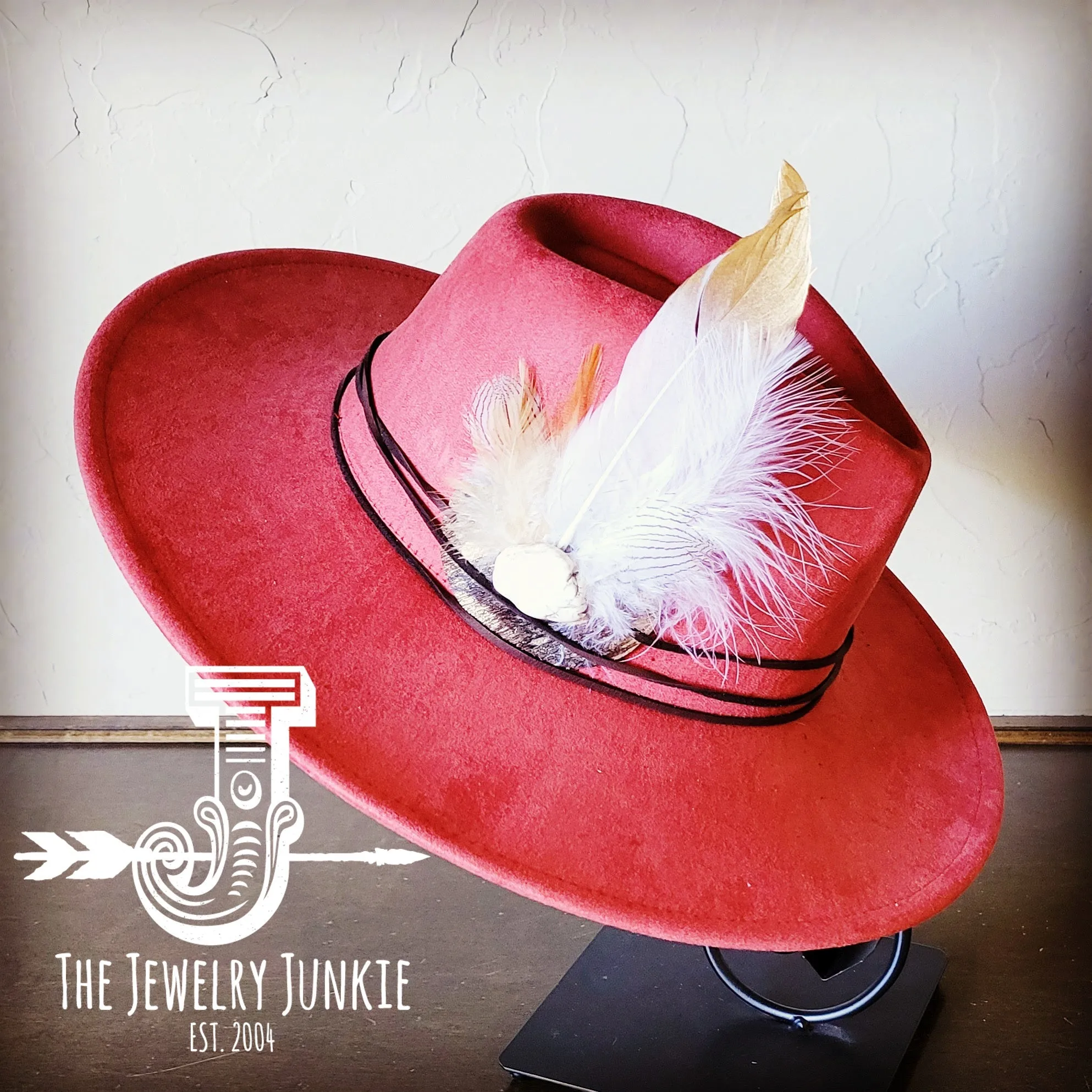Dark Metallic Feather & Turquoise Slab Hat Band   Choice of Hat 986d