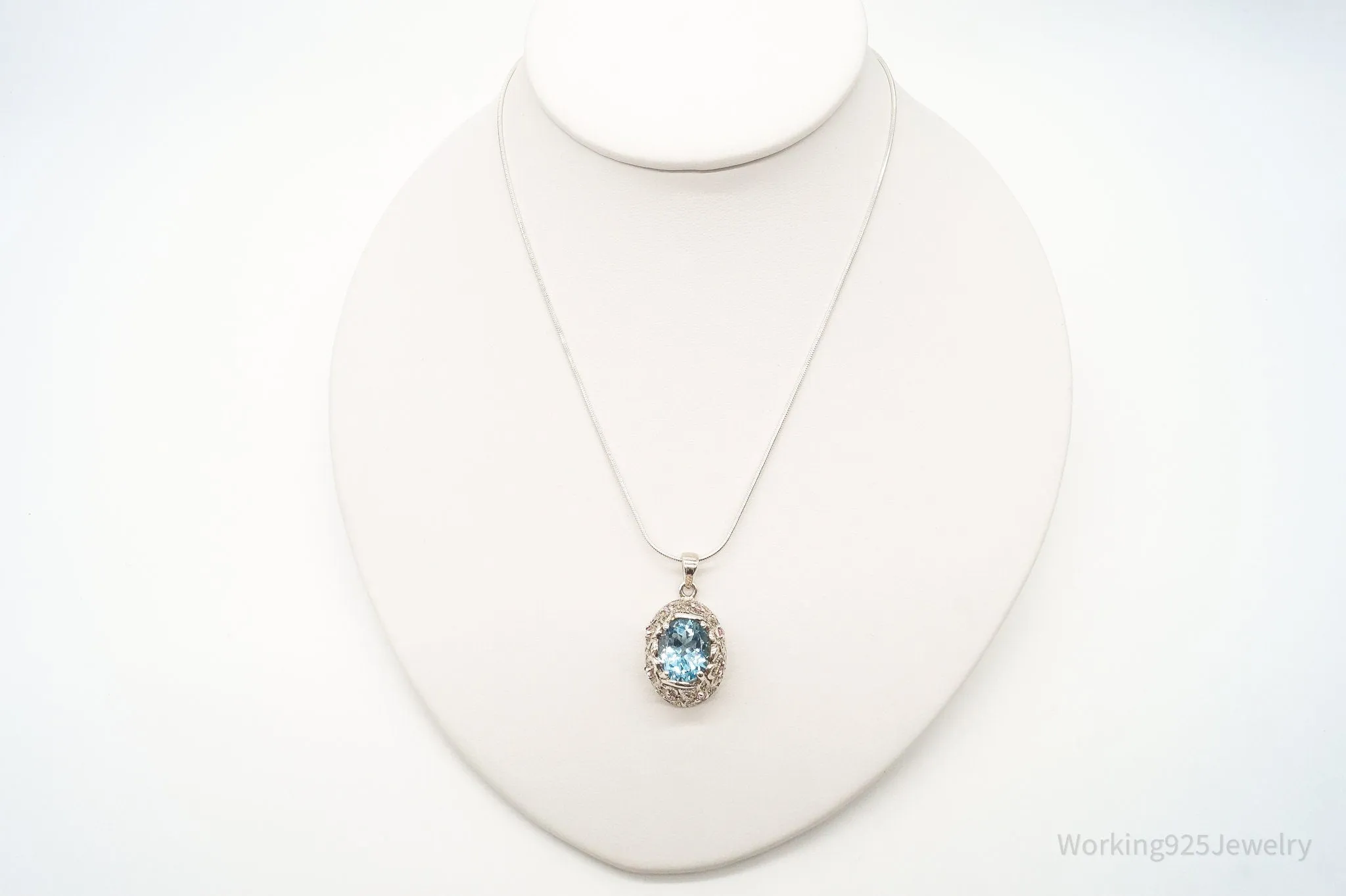 David Sigal Blue Topaz Pink & White Cubic Zirconia Sterling Silver Necklace