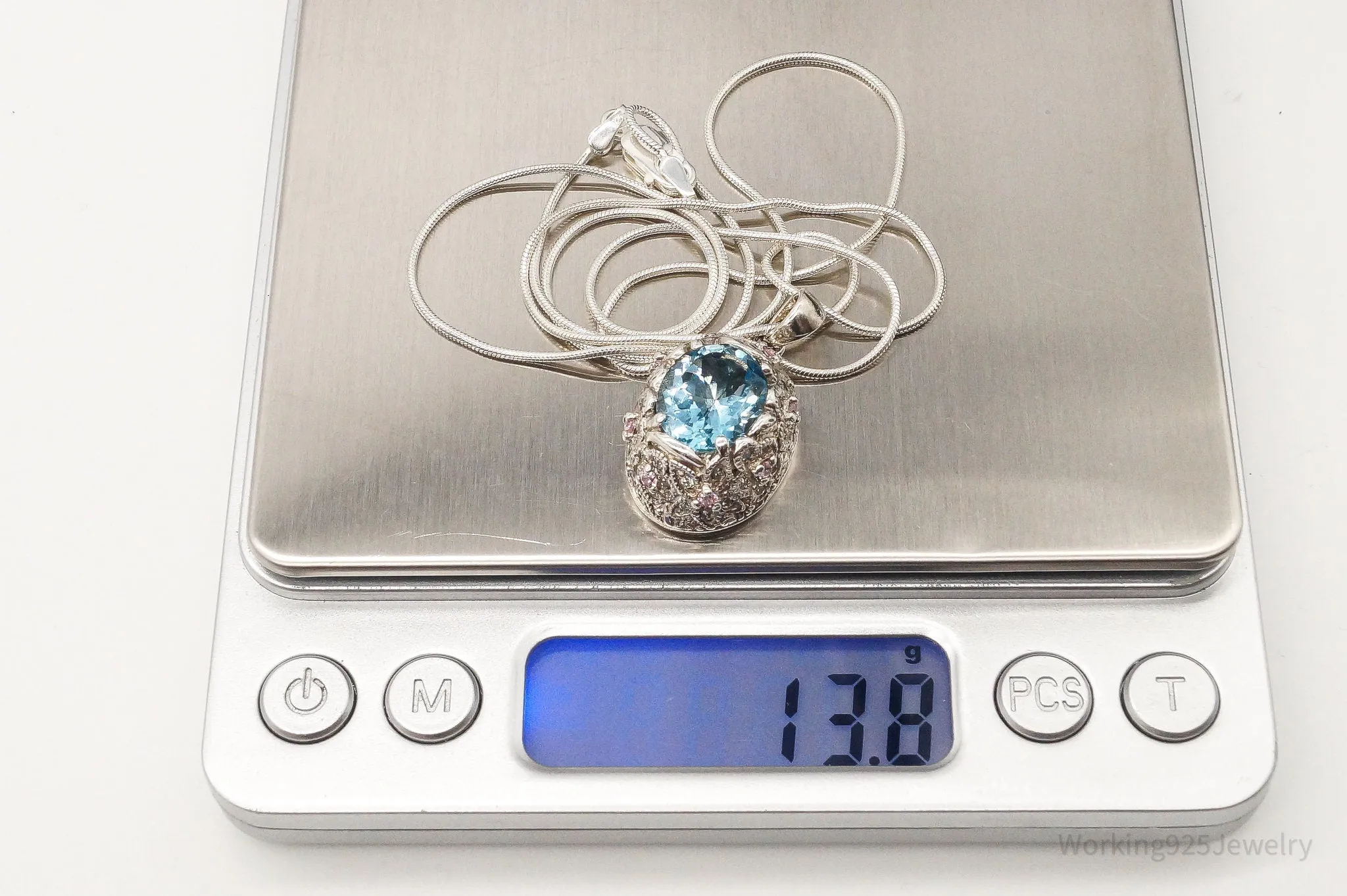 David Sigal Blue Topaz Pink & White Cubic Zirconia Sterling Silver Necklace