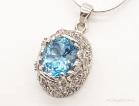 David Sigal Blue Topaz Pink & White Cubic Zirconia Sterling Silver Necklace