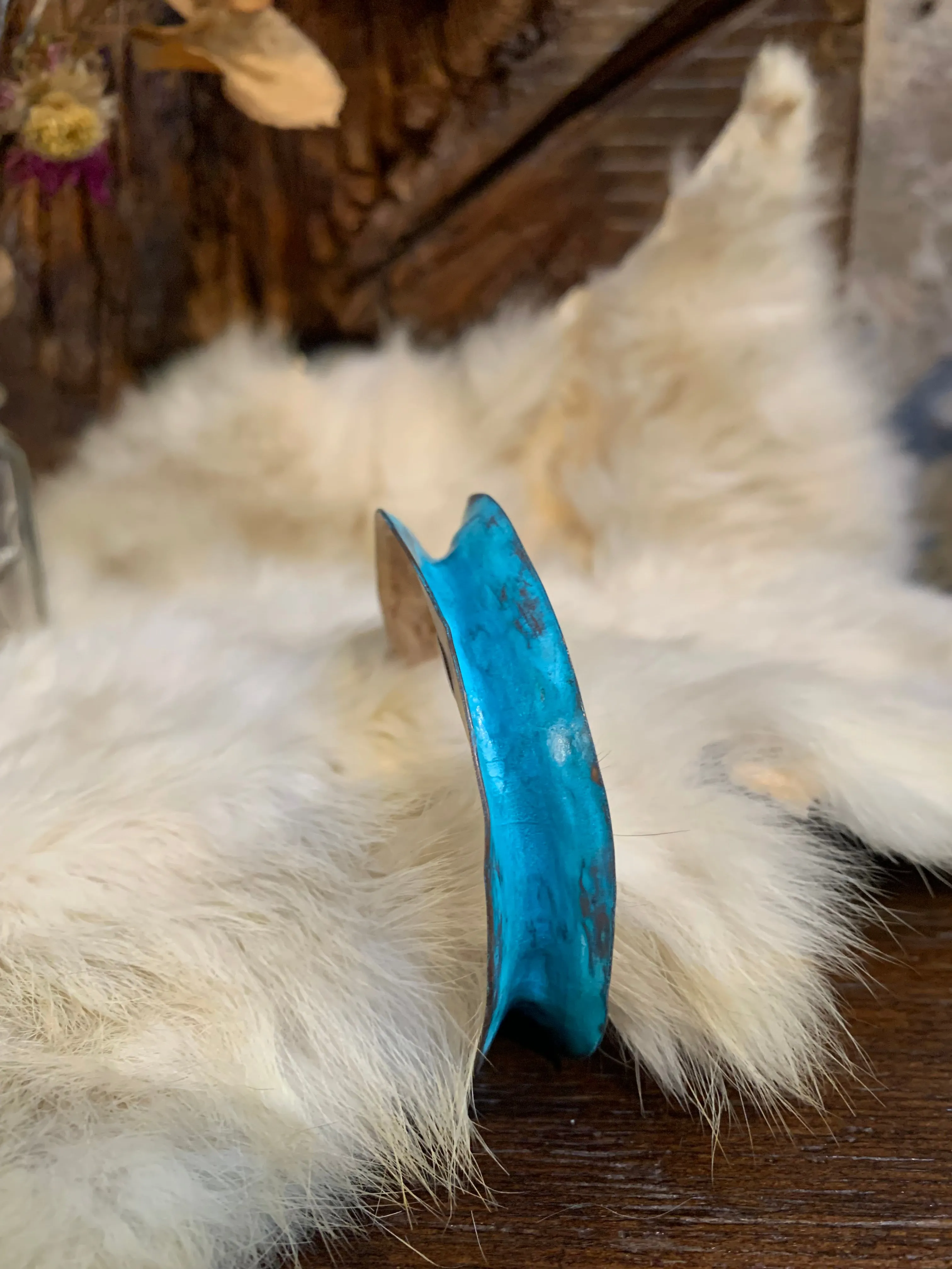 Dennis Higgins Ultra Thin Flared Light Blue Patina Bronze Cuff