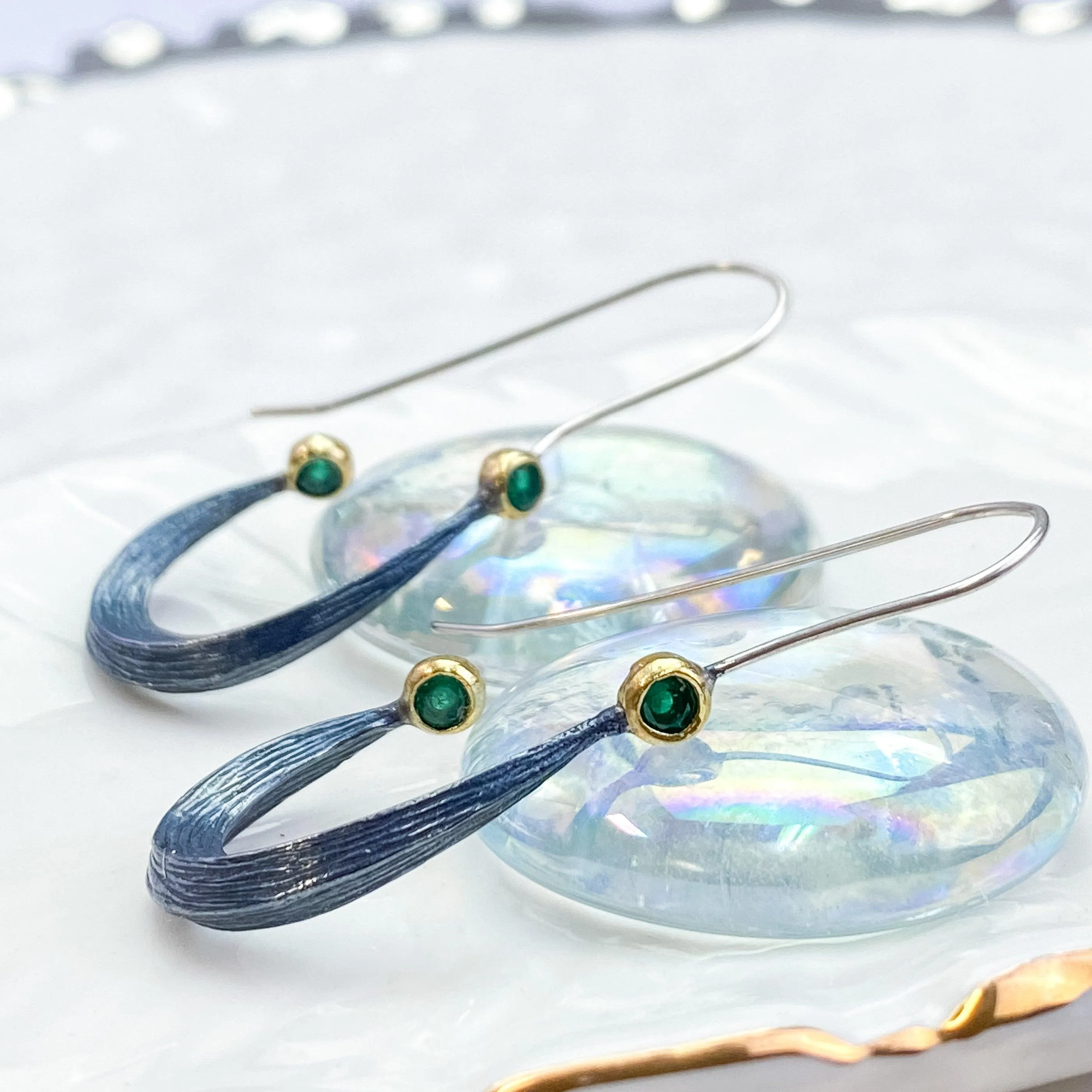 Designer Ruby, Emerald or Turquoise Earrings