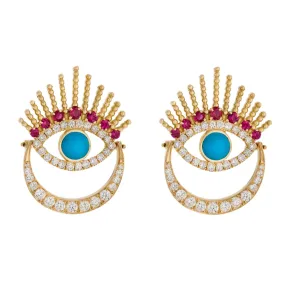 Diamond Ruby Evil Eye Earrings