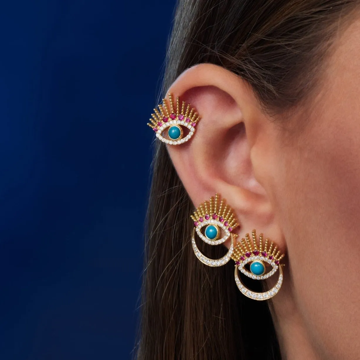 Diamond Ruby Evil Eye Earrings