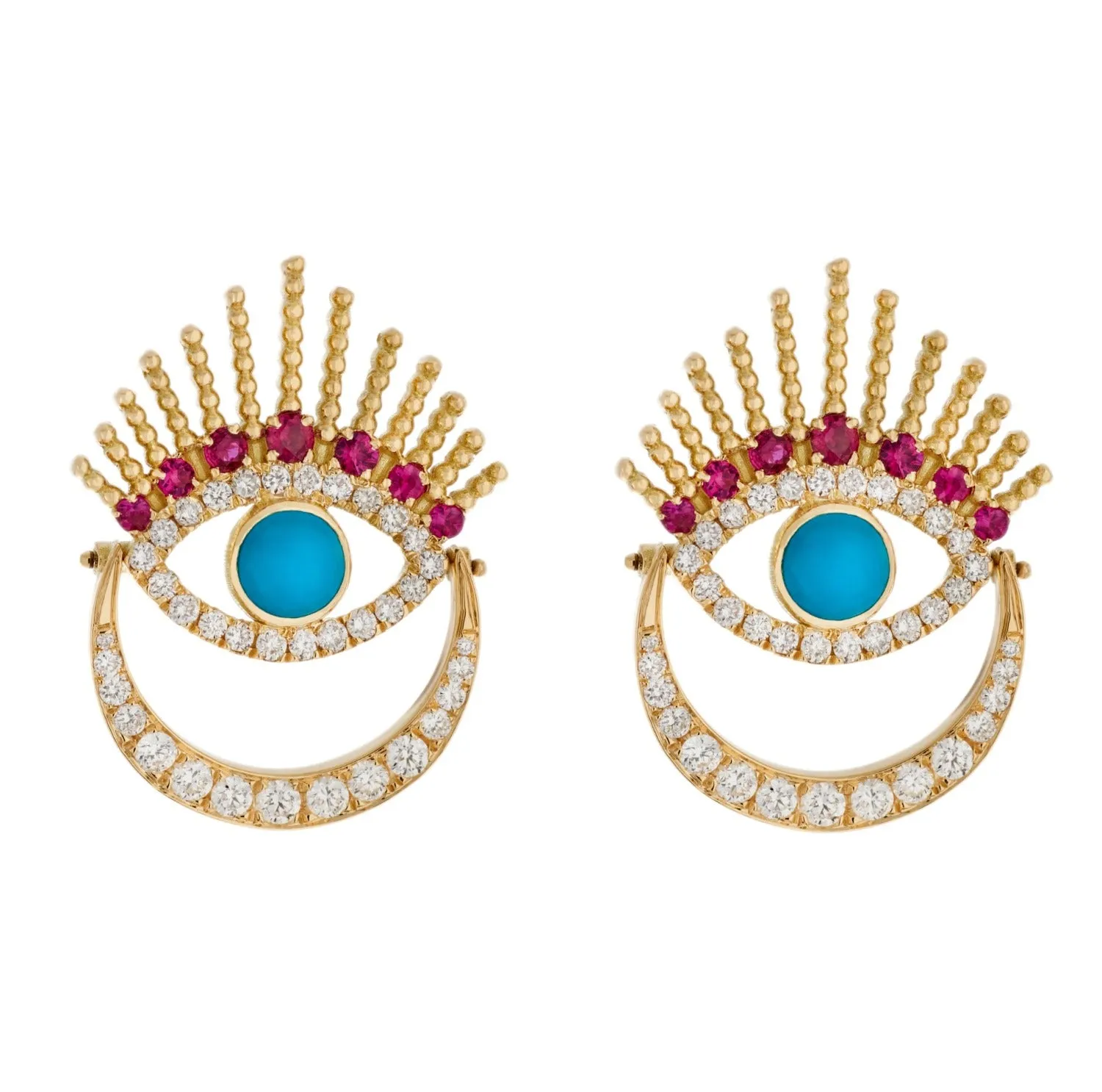 Diamond Ruby Evil Eye Earrings
