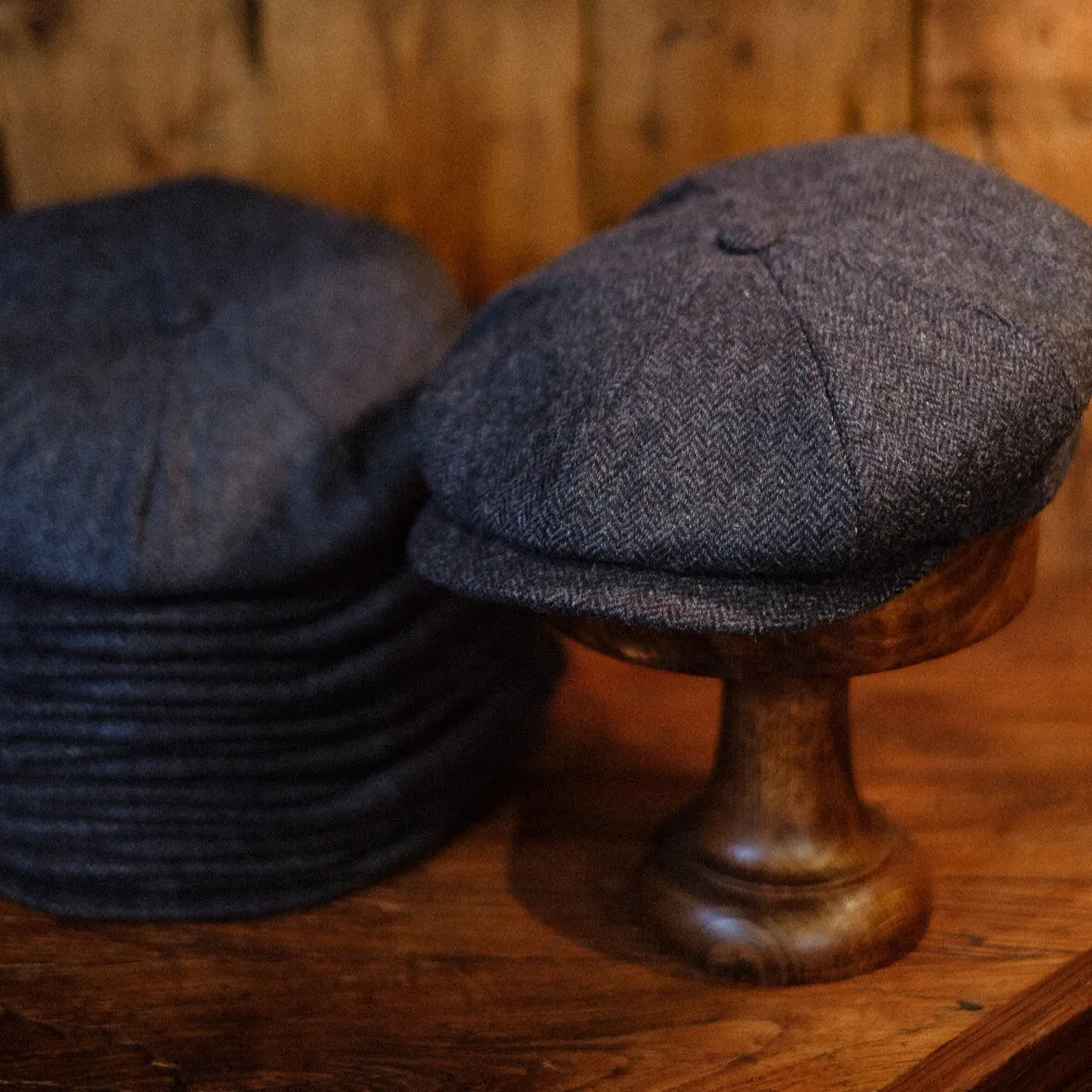 Eight Piece Blue Retro Wool Newsboy Cap