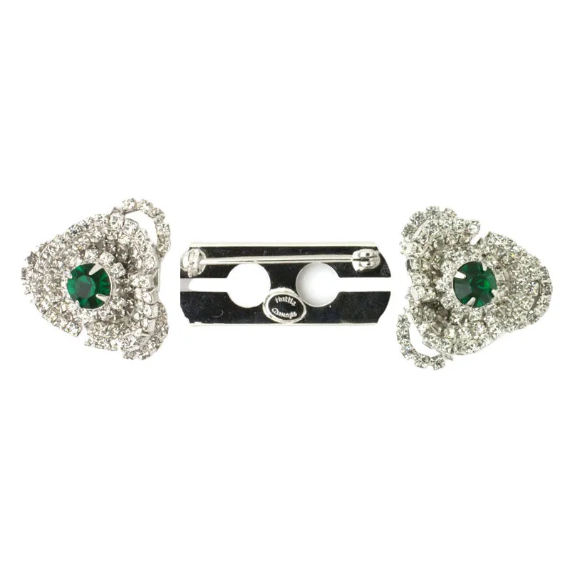 Emerald & Diamanté Double Clip Brooch by Hattie Carnegie