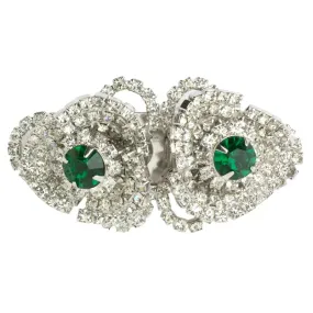 Emerald & Diamanté Double Clip Brooch by Hattie Carnegie