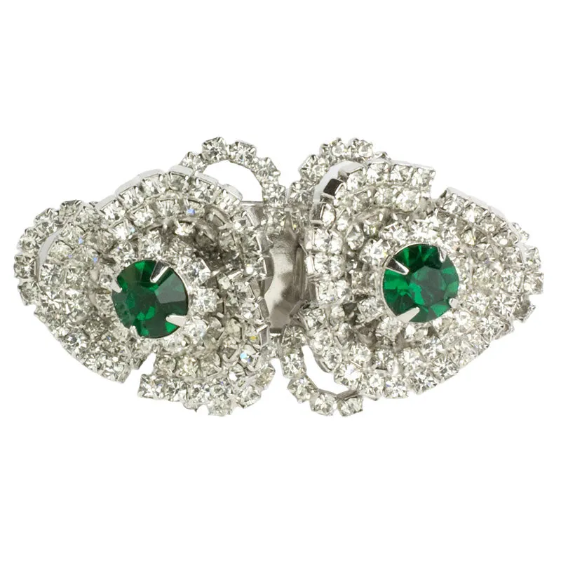 Emerald & Diamanté Double Clip Brooch by Hattie Carnegie