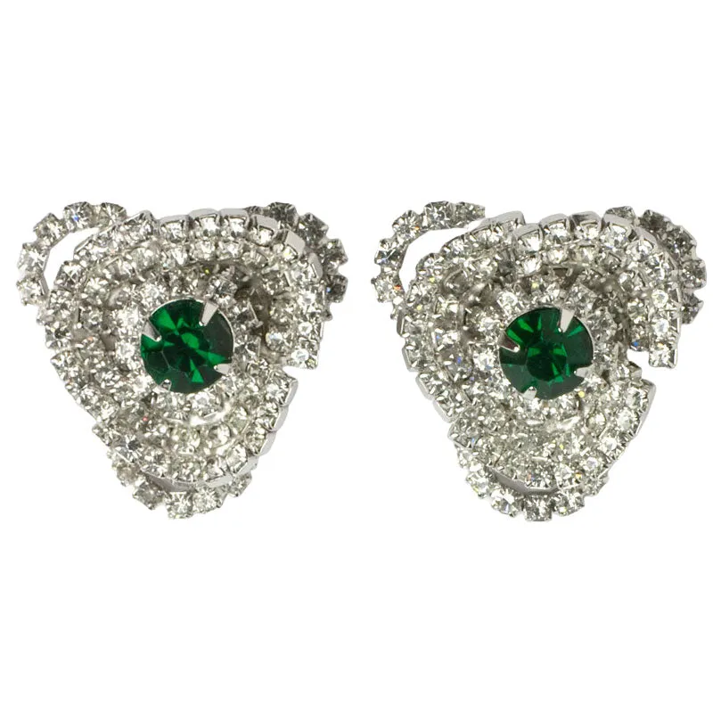 Emerald & Diamanté Double Clip Brooch by Hattie Carnegie