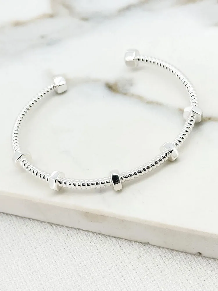 Envy Textured Silver Bangle with Geometric Detail