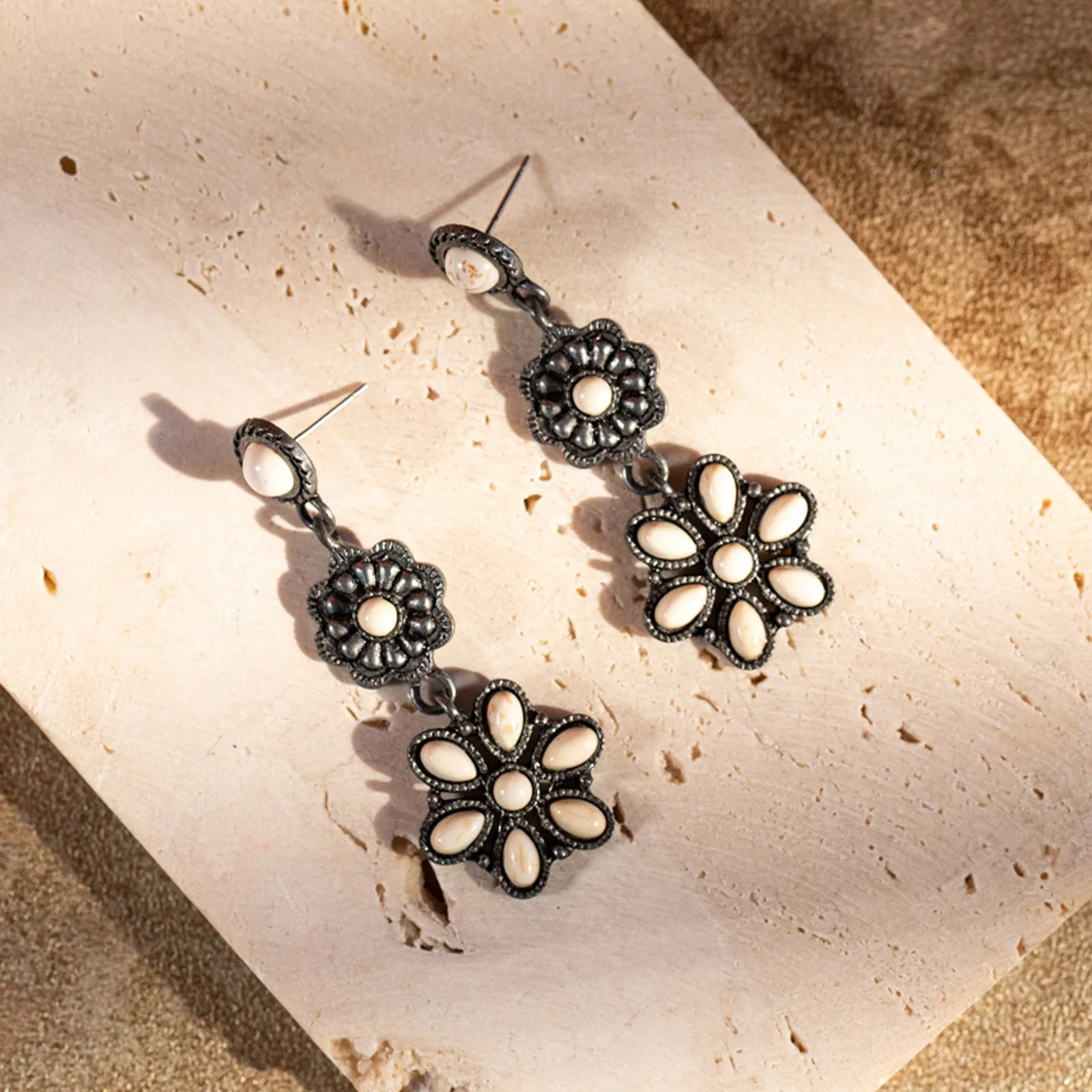 ER-1003  Rustic Couture  Turquoise  Squash Blossom Drop Earrings By Dozen