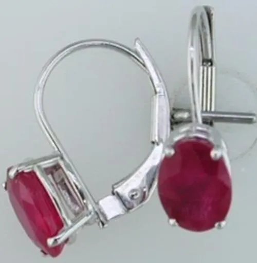ESTATE 1.8CT AAA RUBY 14KT WHITE GOLD 3D OVAL LEVERBACK HANGING EARRINGS