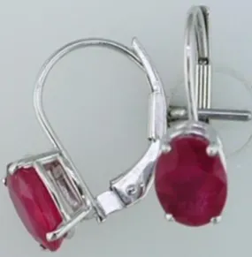 ESTATE 1.8CT AAA RUBY 14KT WHITE GOLD 3D OVAL LEVERBACK HANGING EARRINGS