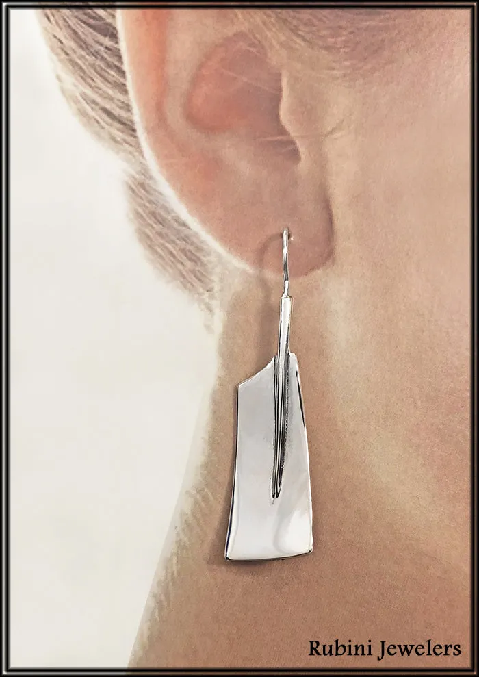 Extra Long Rowing Hatchet Blades Wire Earrings Made by Rubini Jewelers.