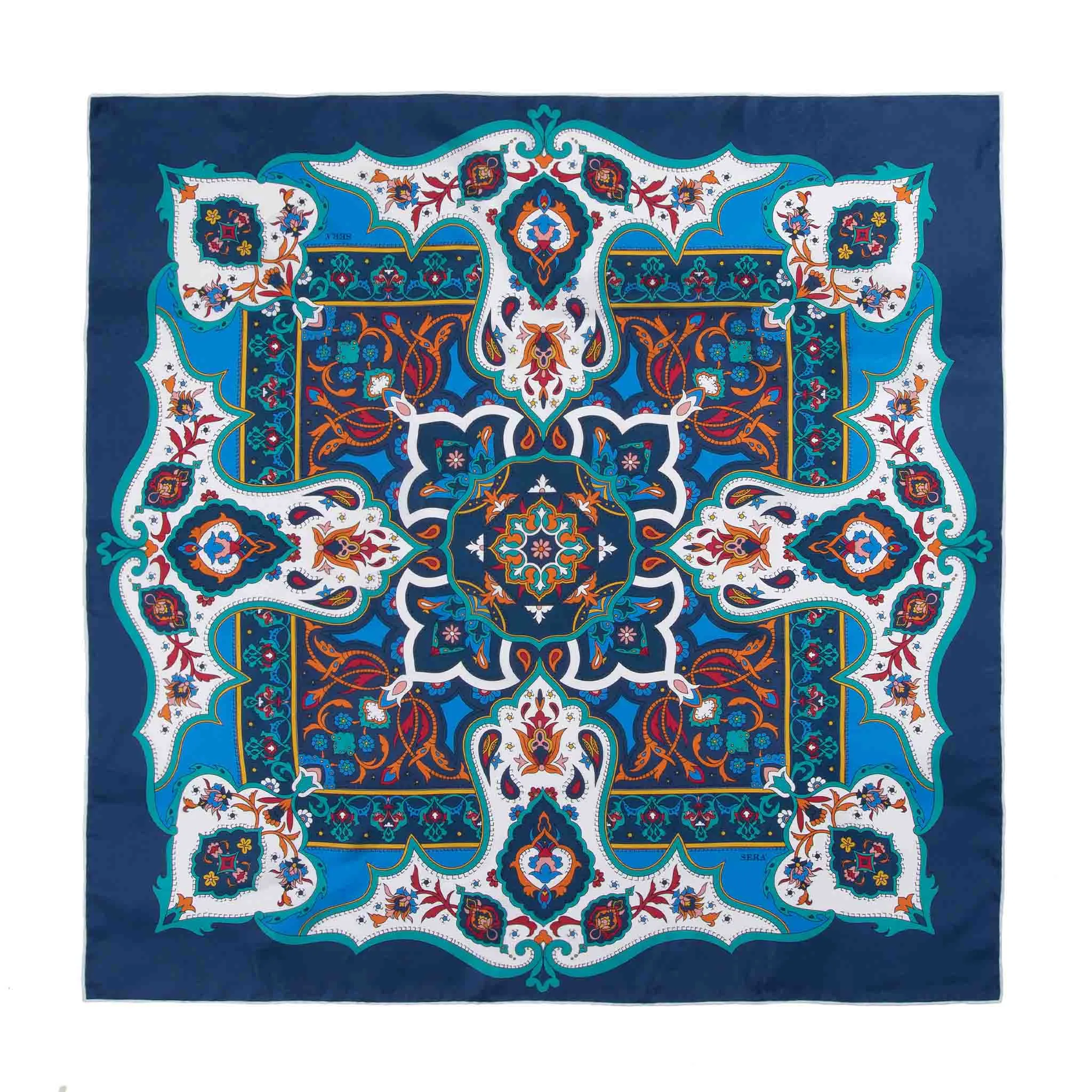 Flora Blue and Aqua Silk Scarf