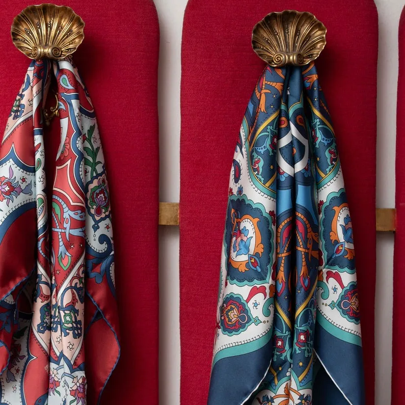 Flora Blue and Aqua Silk Scarf