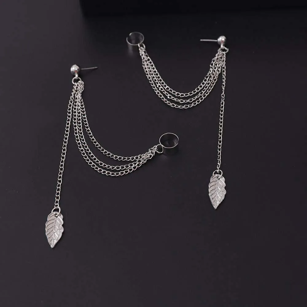 FXmimior Fashion Women Earrings Leaf Plume Pendant Long Chain Drop Dangle Earrings Jewelry (Silver)