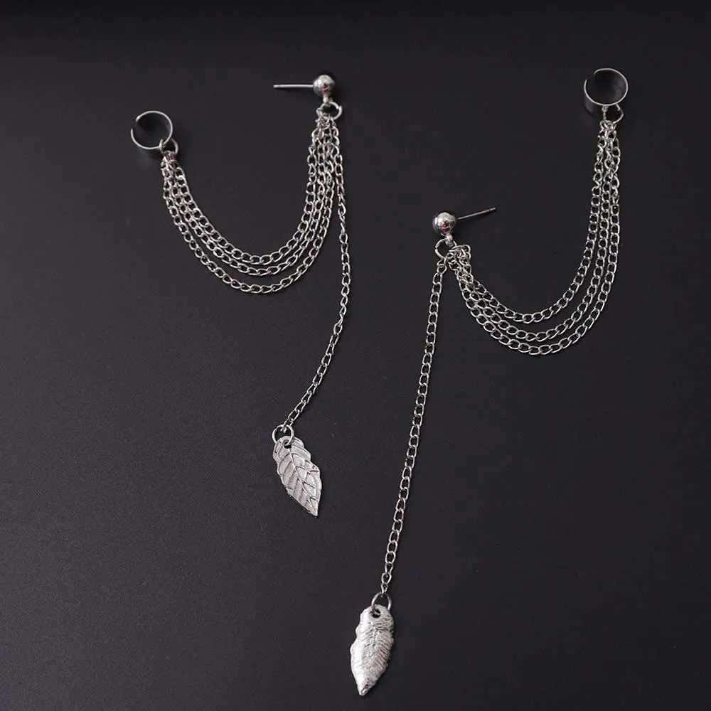 FXmimior Fashion Women Earrings Leaf Plume Pendant Long Chain Drop Dangle Earrings Jewelry (Silver)