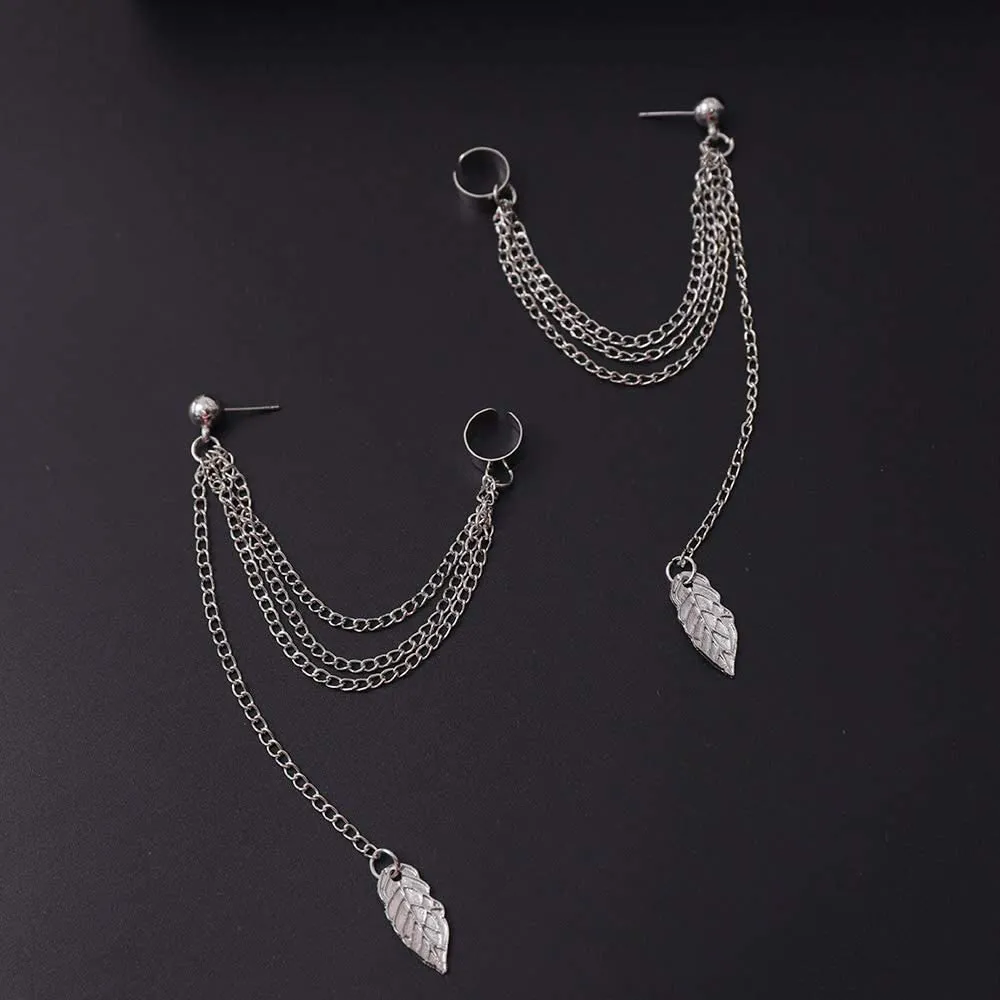 FXmimior Fashion Women Earrings Leaf Plume Pendant Long Chain Drop Dangle Earrings Jewelry (Silver)