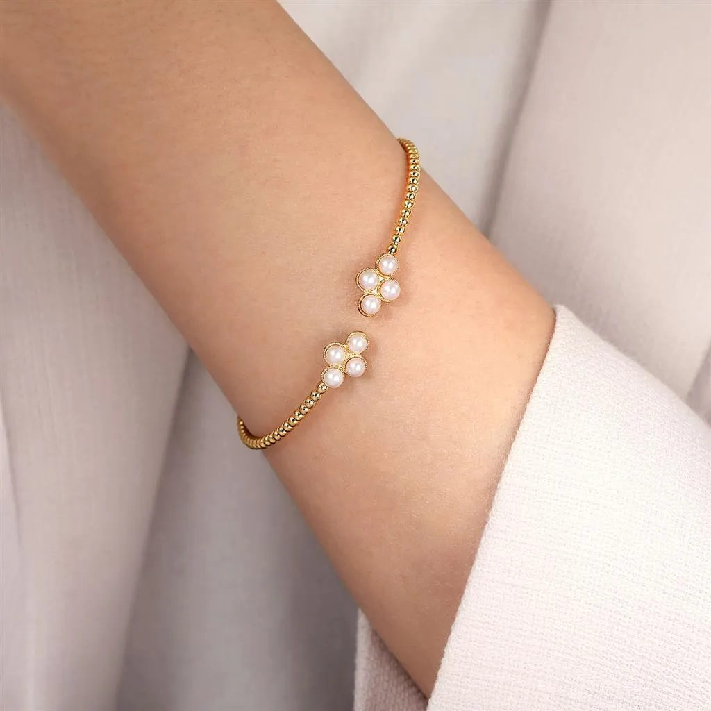 Gabriel & Co. 14k Yellow Gold Pearl Bujukan Open Bangle Bracelet