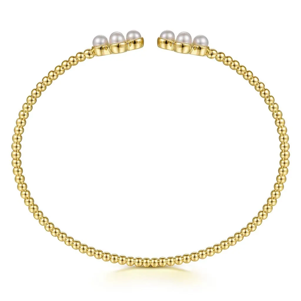 Gabriel & Co. 14k Yellow Gold Pearl Bujukan Open Bangle Bracelet