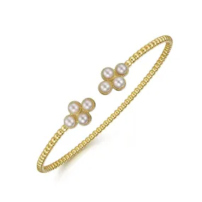 Gabriel & Co. 14k Yellow Gold Pearl Bujukan Open Bangle Bracelet