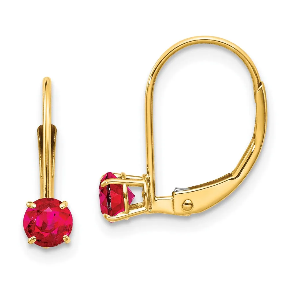 Gold 4mm Round July/Ruby Leverback Earrings Model-XBE79