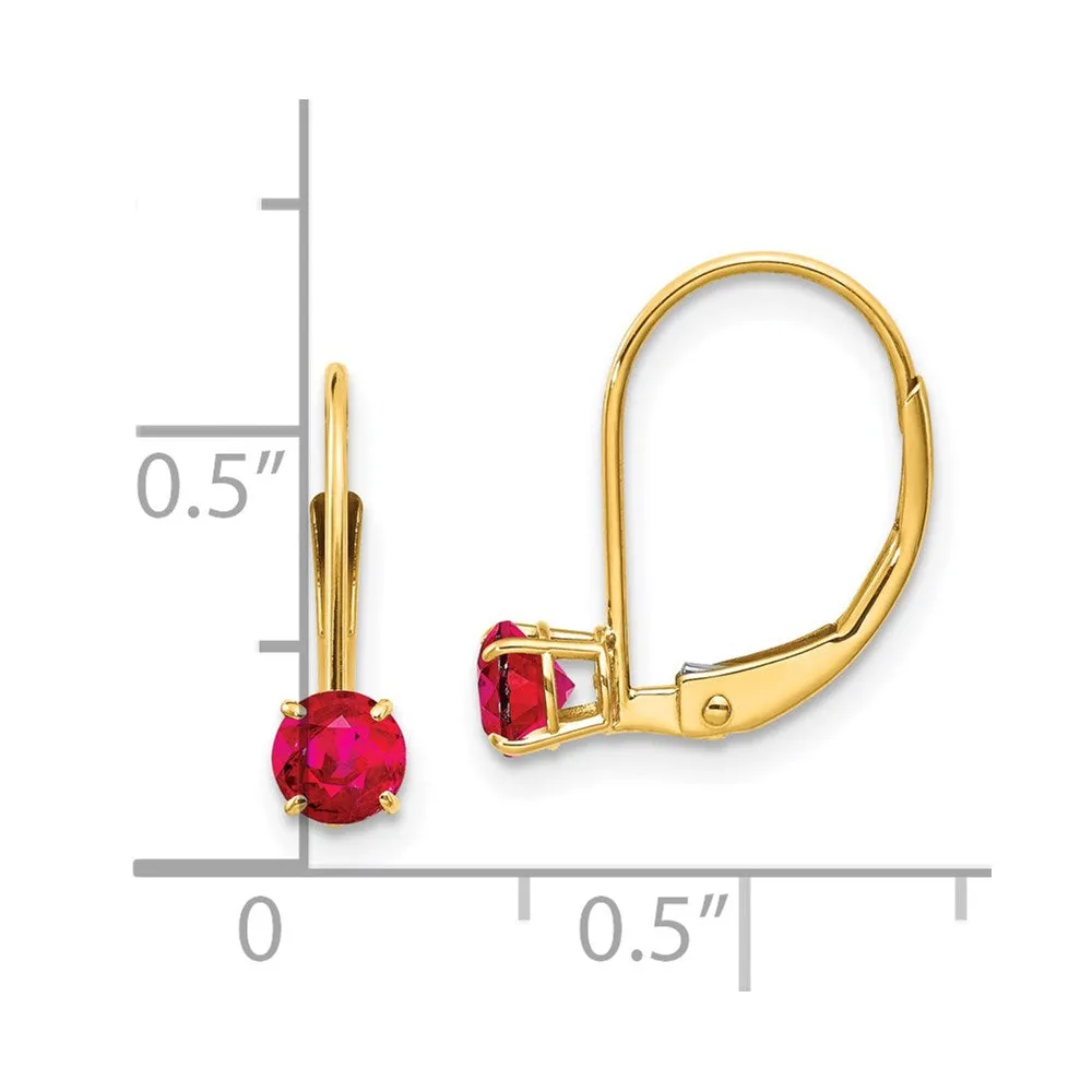 Gold 4mm Round July/Ruby Leverback Earrings Model-XBE79