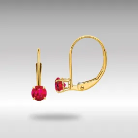 Gold 4mm Round July/Ruby Leverback Earrings Model-XBE79