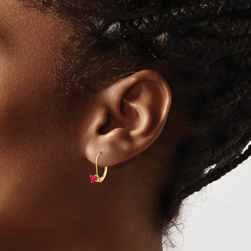 Gold 4mm Round July/Ruby Leverback Earrings Model-XBE79