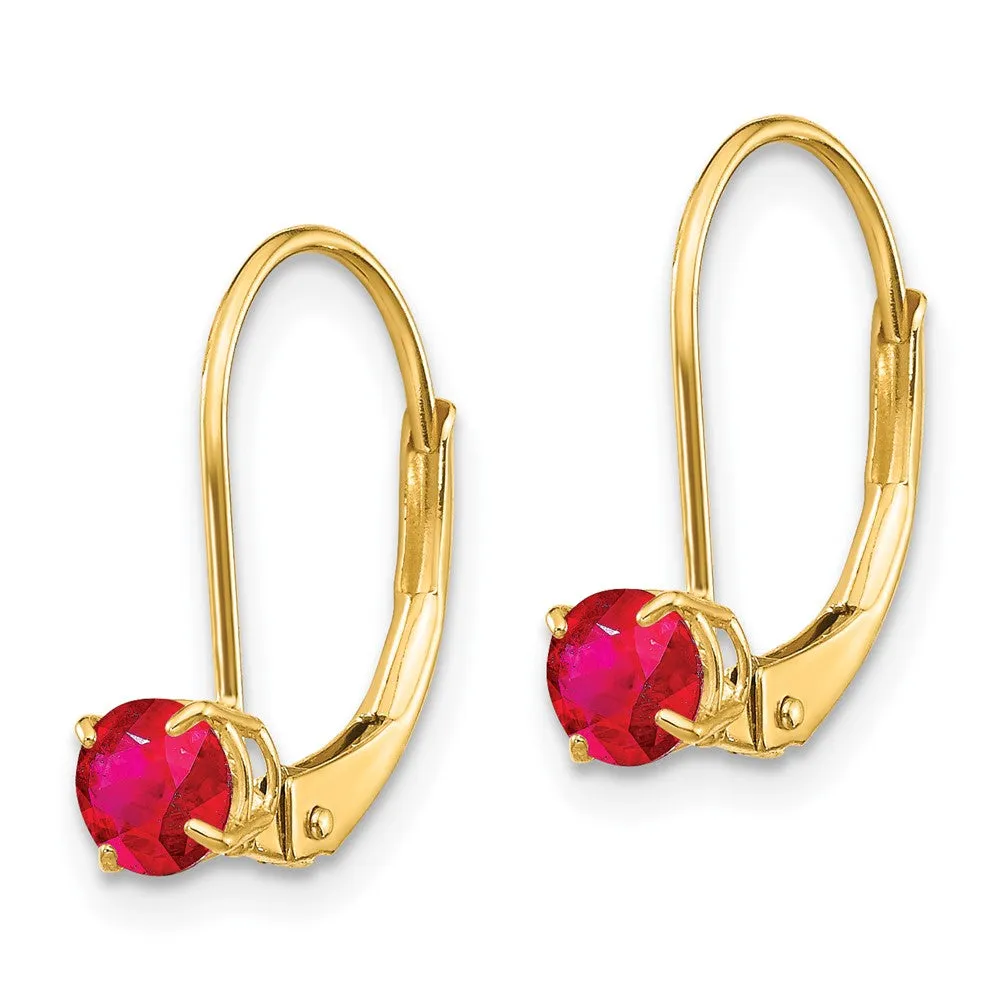 Gold 4mm Round July/Ruby Leverback Earrings Model-XBE79
