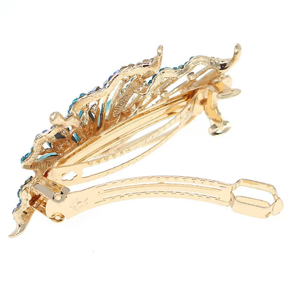 Gold Finish Rhinestone Butterfly Hair Barrette