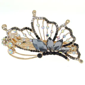 Gold Finish Rhinestone Butterfly Hair Barrette