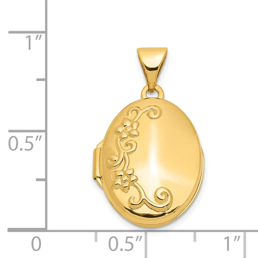Gold Floral Oval Locket Pendant - Model XL116
