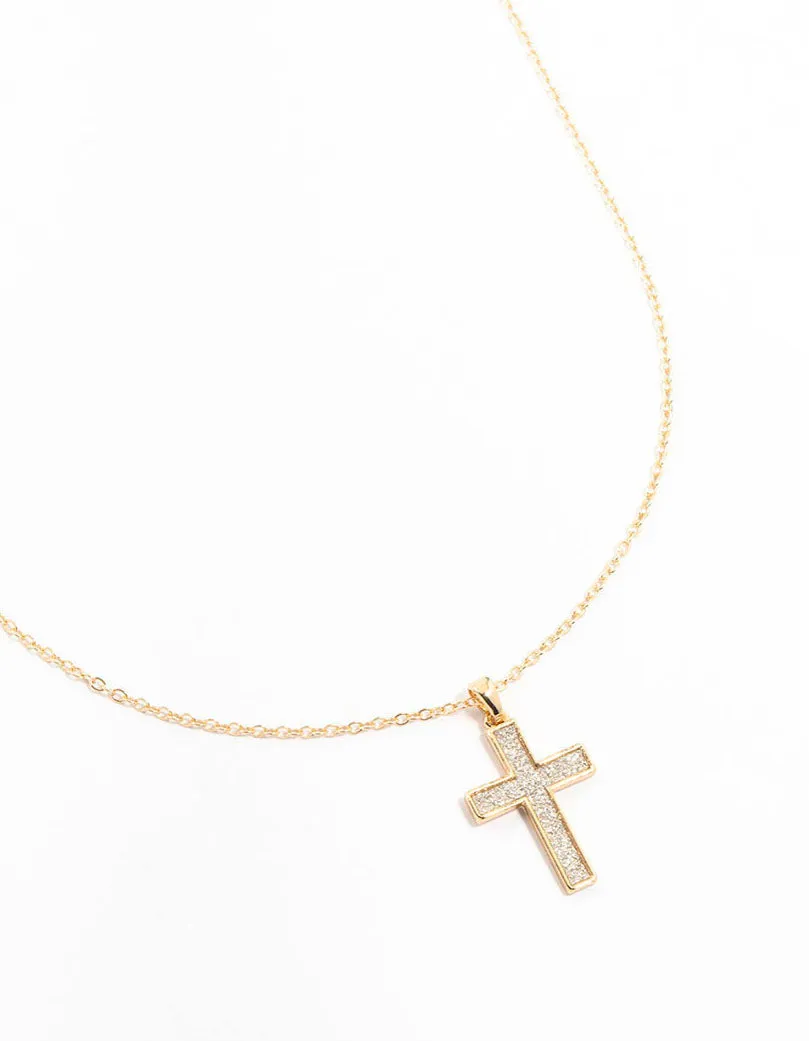 Gold Glitter Cross Necklace
