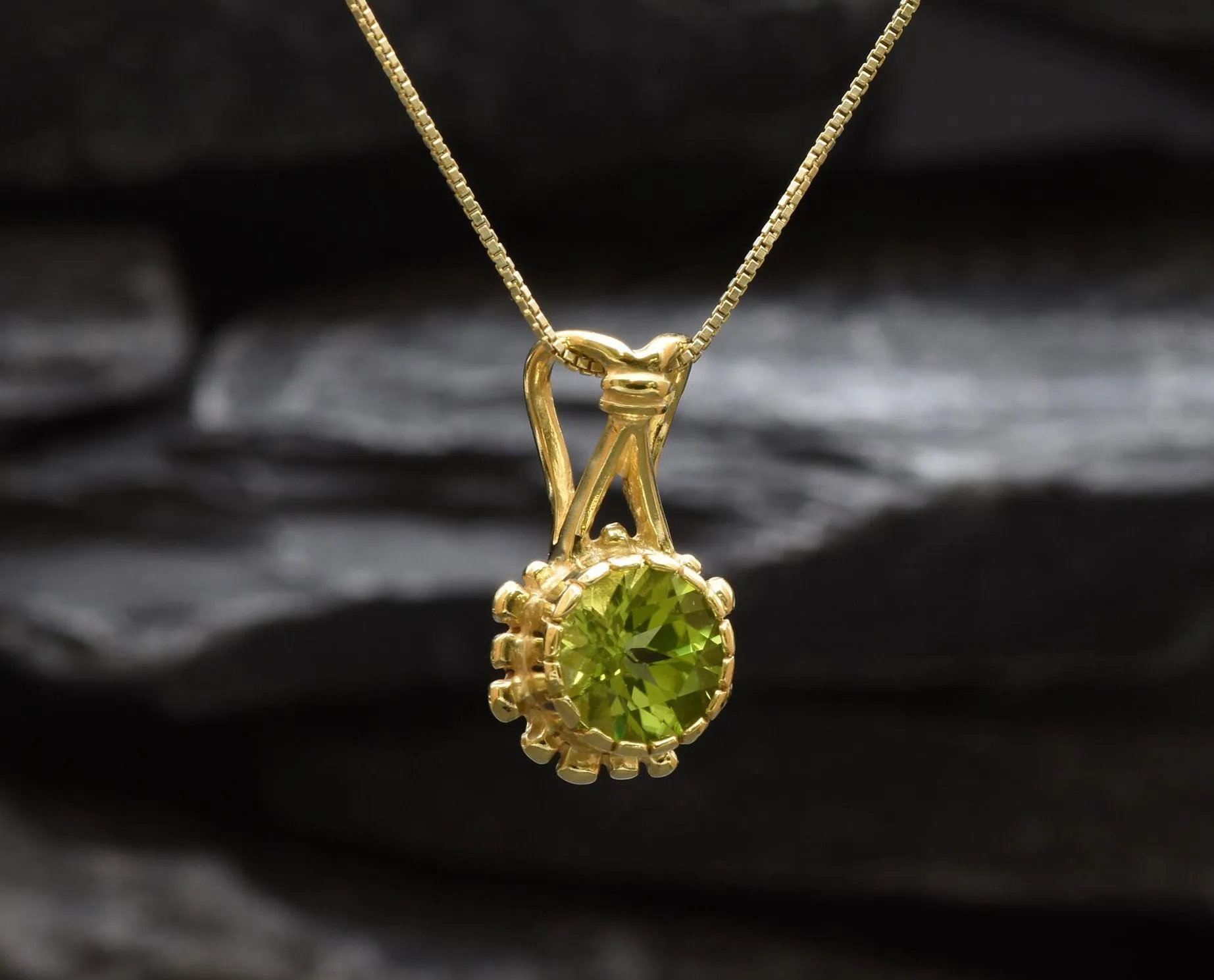 Gold Peridot Pendant - Natural Peridot Necklace, Gold Round Pendant