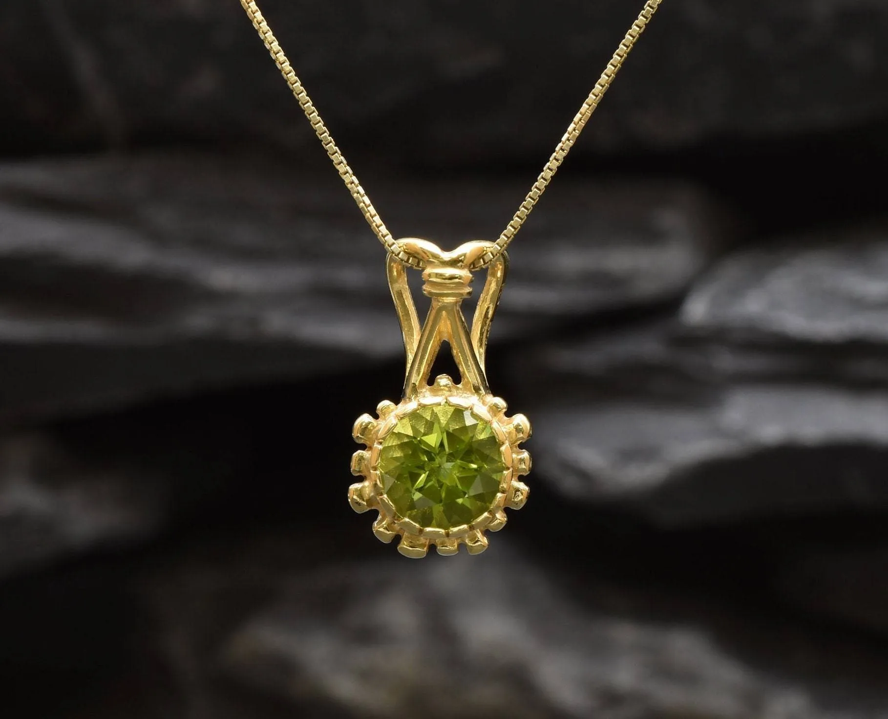 Gold Peridot Pendant - Natural Peridot Necklace, Gold Round Pendant