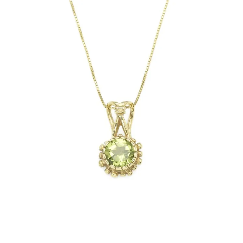 Gold Peridot Pendant - Natural Peridot Necklace, Gold Round Pendant