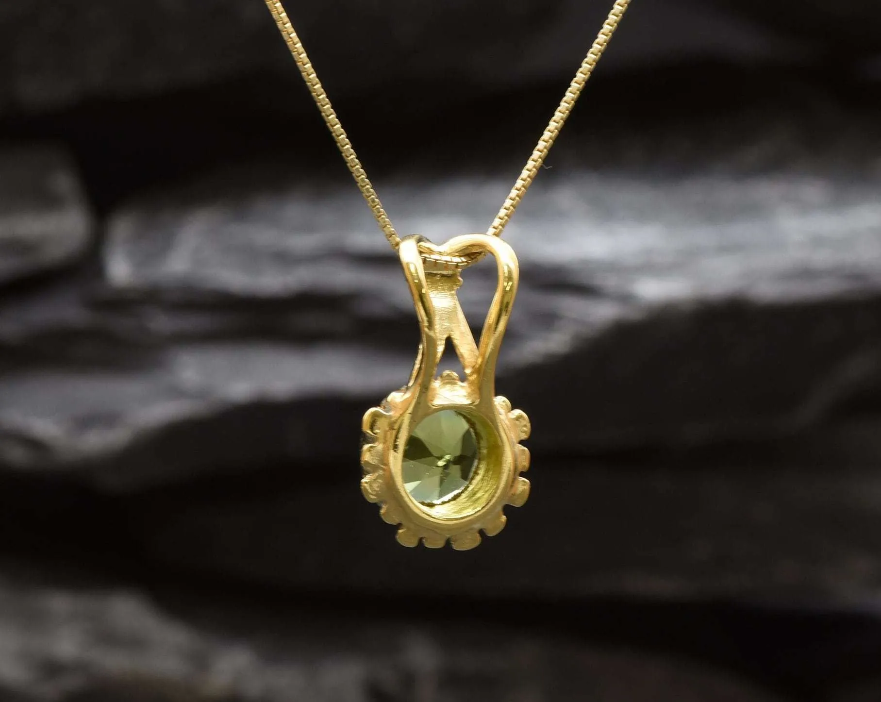 Gold Peridot Pendant - Natural Peridot Necklace, Gold Round Pendant