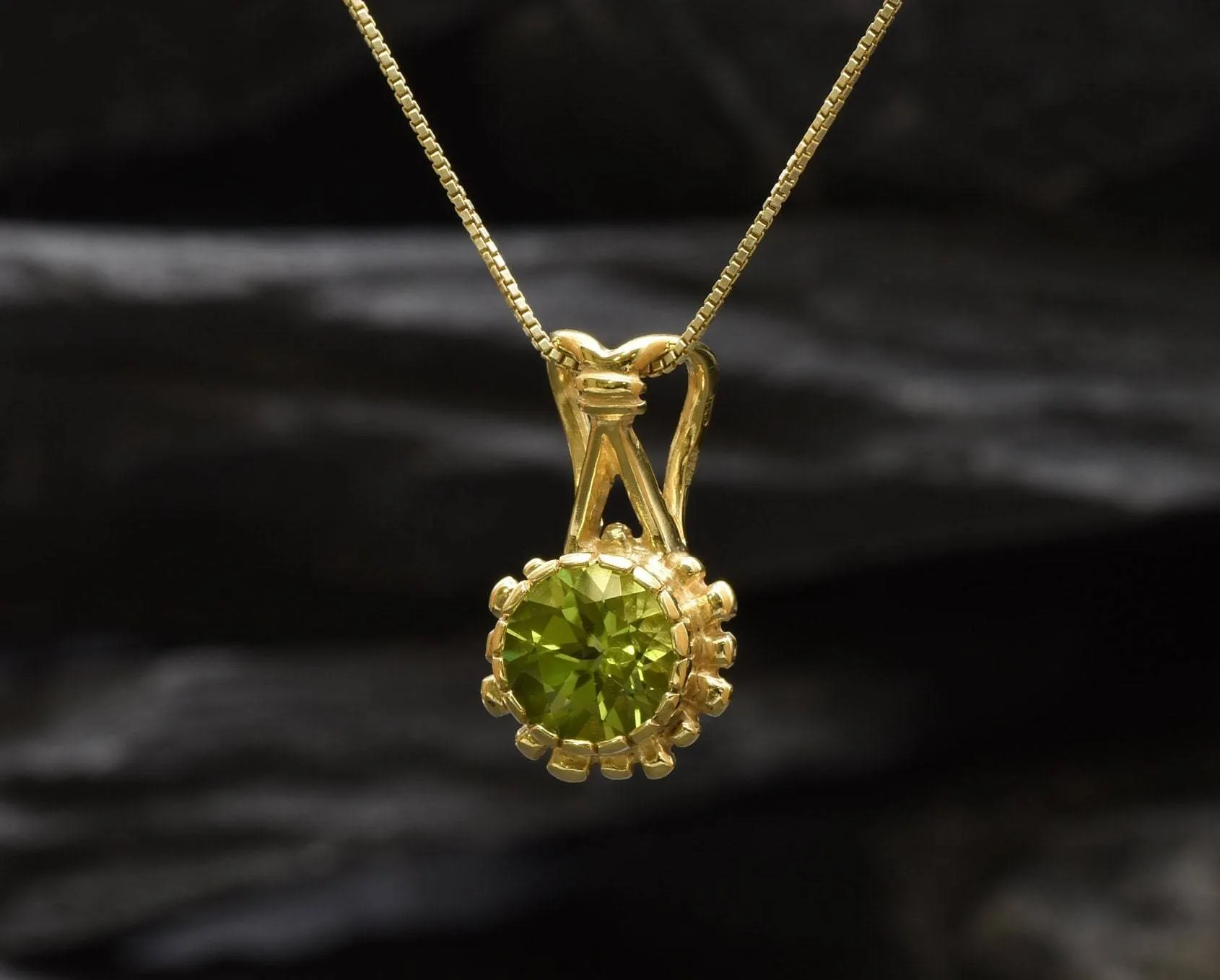 Gold Peridot Pendant - Natural Peridot Necklace, Gold Round Pendant