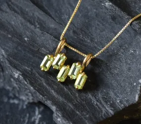 Gold Peridot Pendant - Natural Peridot Necklace, Green Baguette Pendant