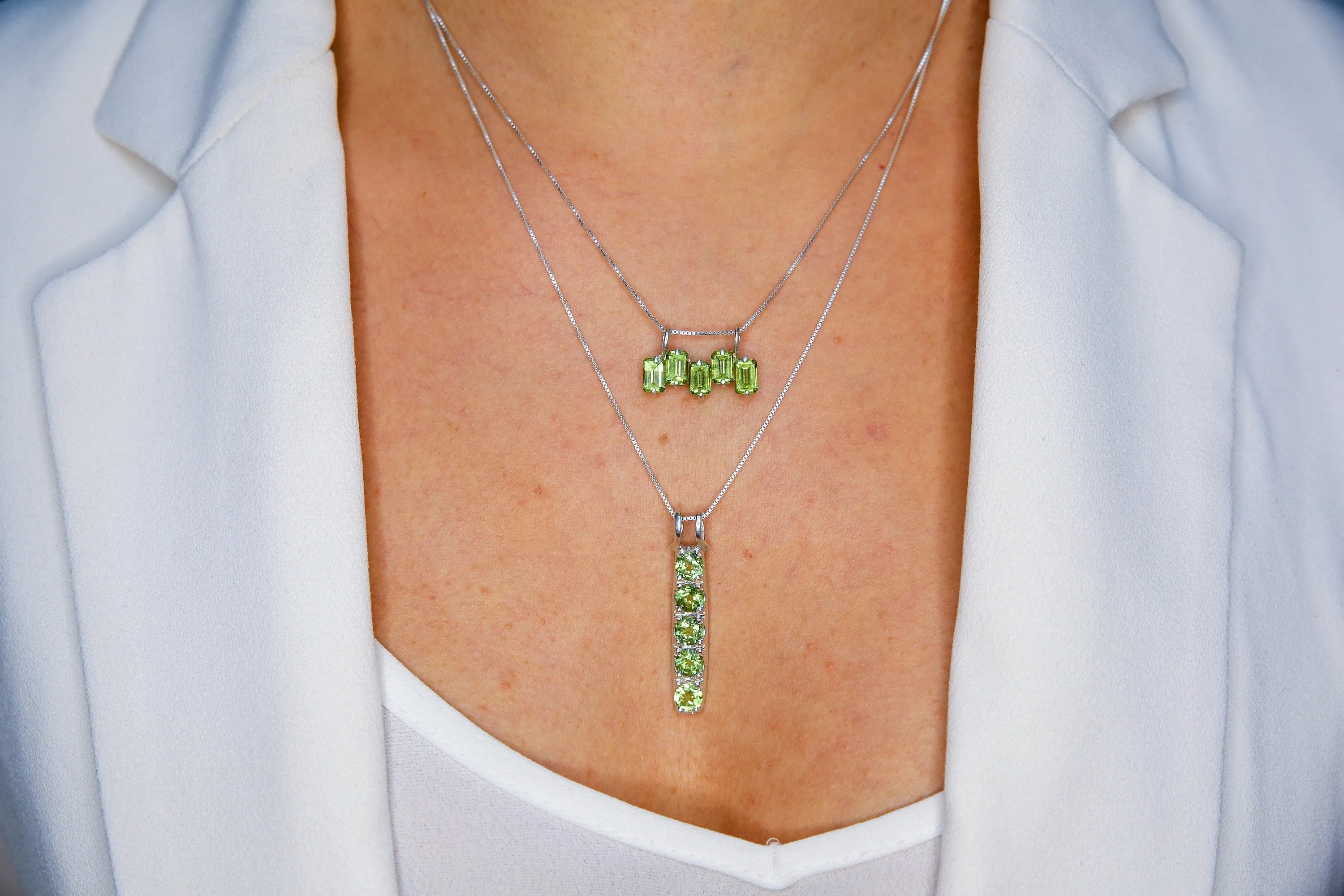 Gold Peridot Pendant - Natural Peridot Necklace, Green Baguette Pendant
