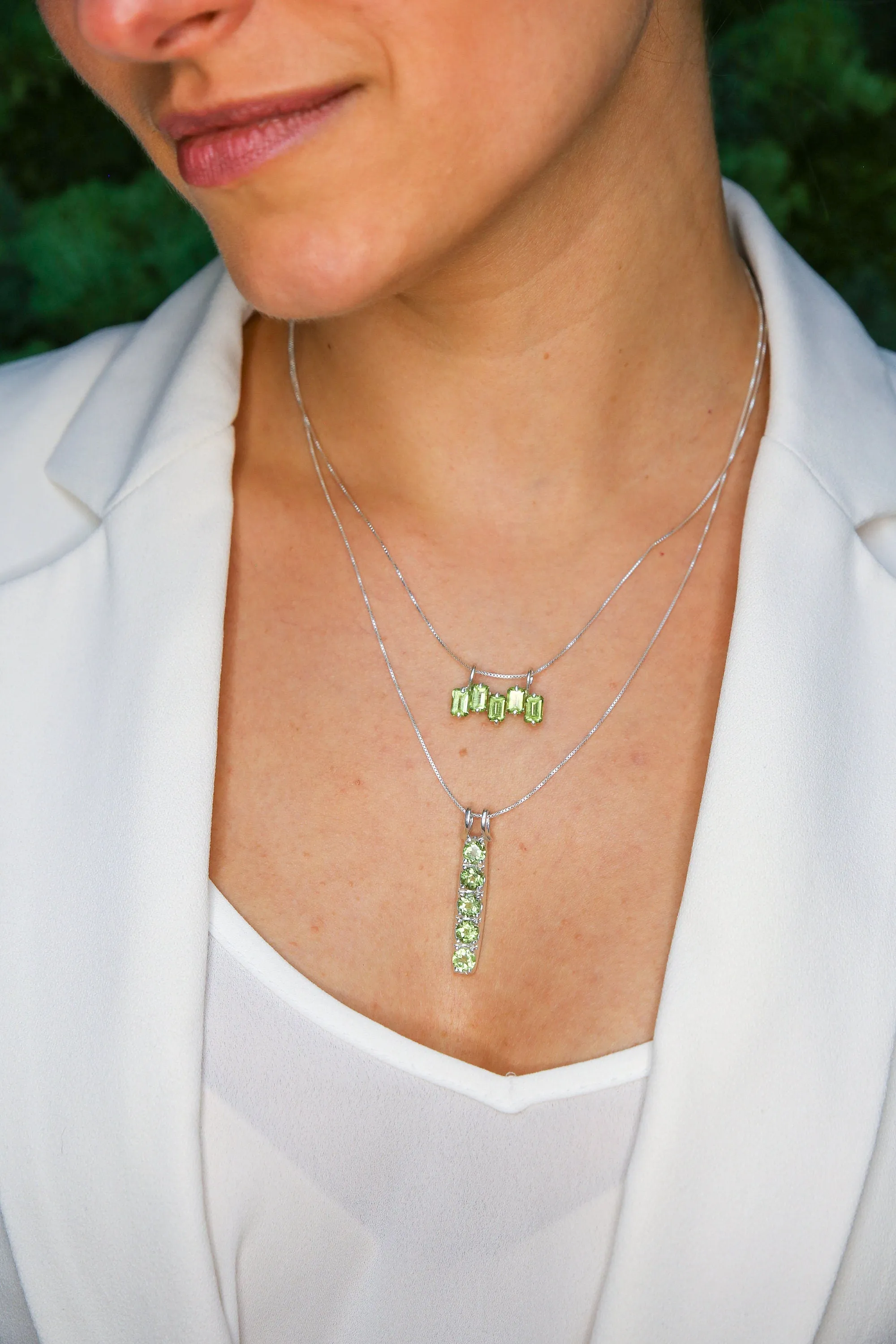 Gold Peridot Pendant - Natural Peridot Necklace, Green Baguette Pendant