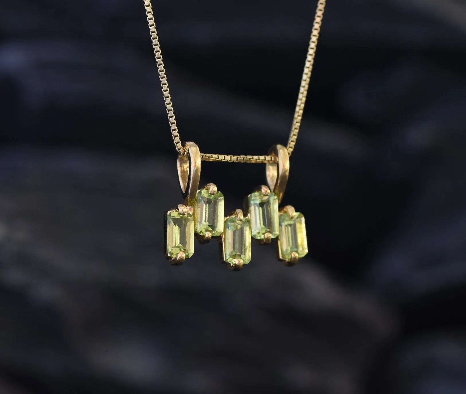 Gold Peridot Pendant - Natural Peridot Necklace, Green Baguette Pendant