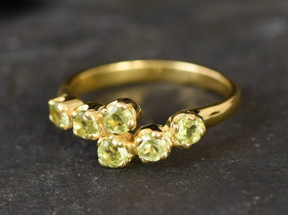 Gold Peridot Ring - Natural Peridot Ring - Bypass Gold Ring