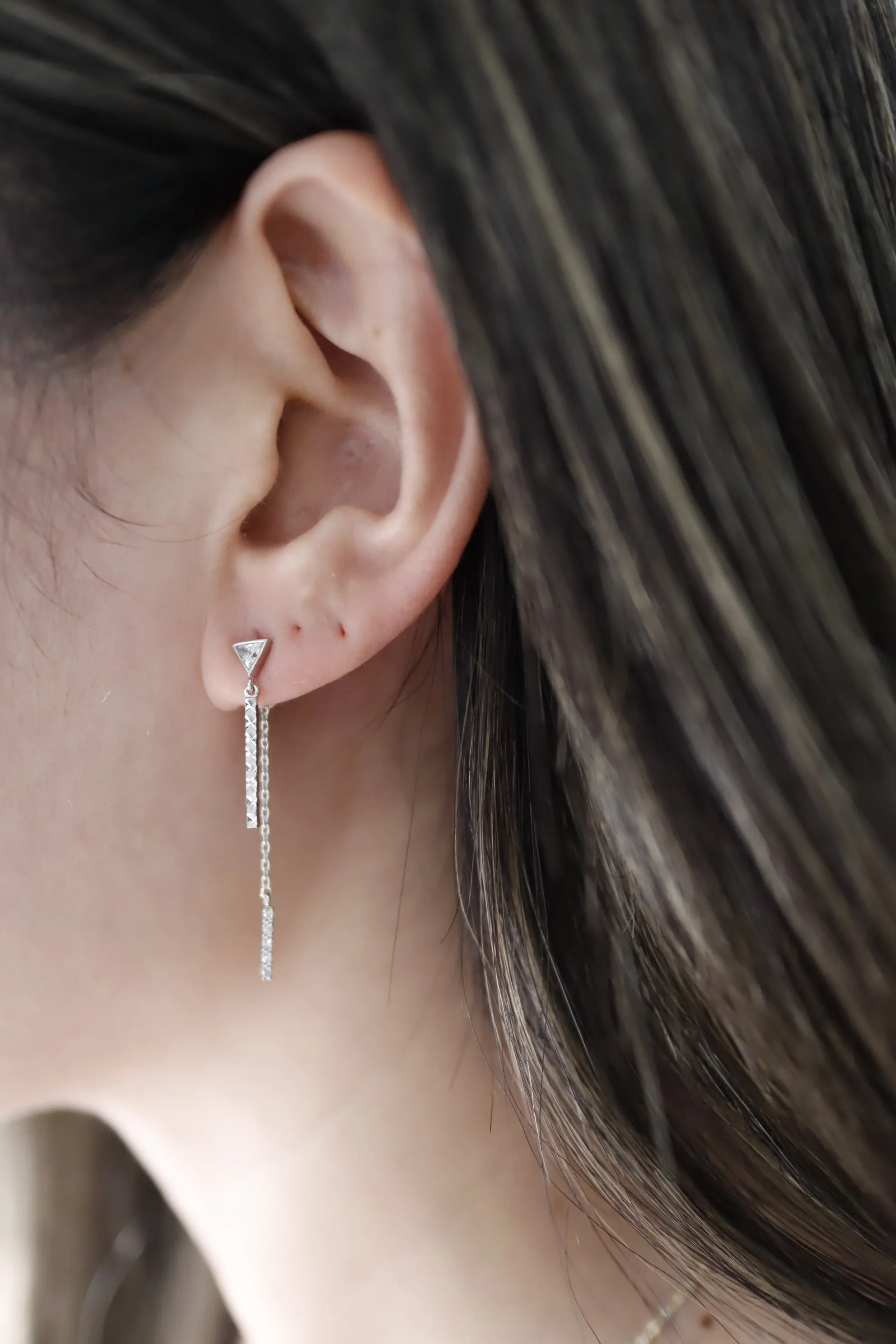 Gold Plated Double Side Diamond Cut Bar Dangle Drop Earring