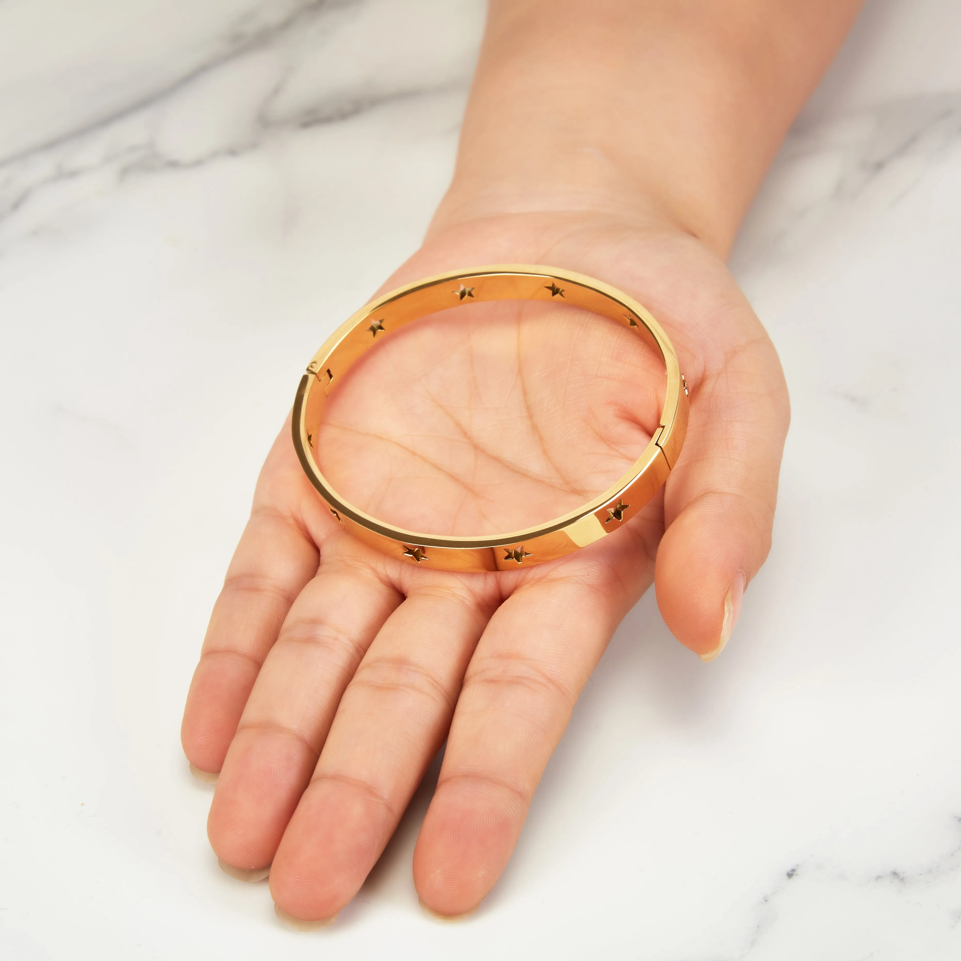 Gold Plated Stainless Steel Star Bangle