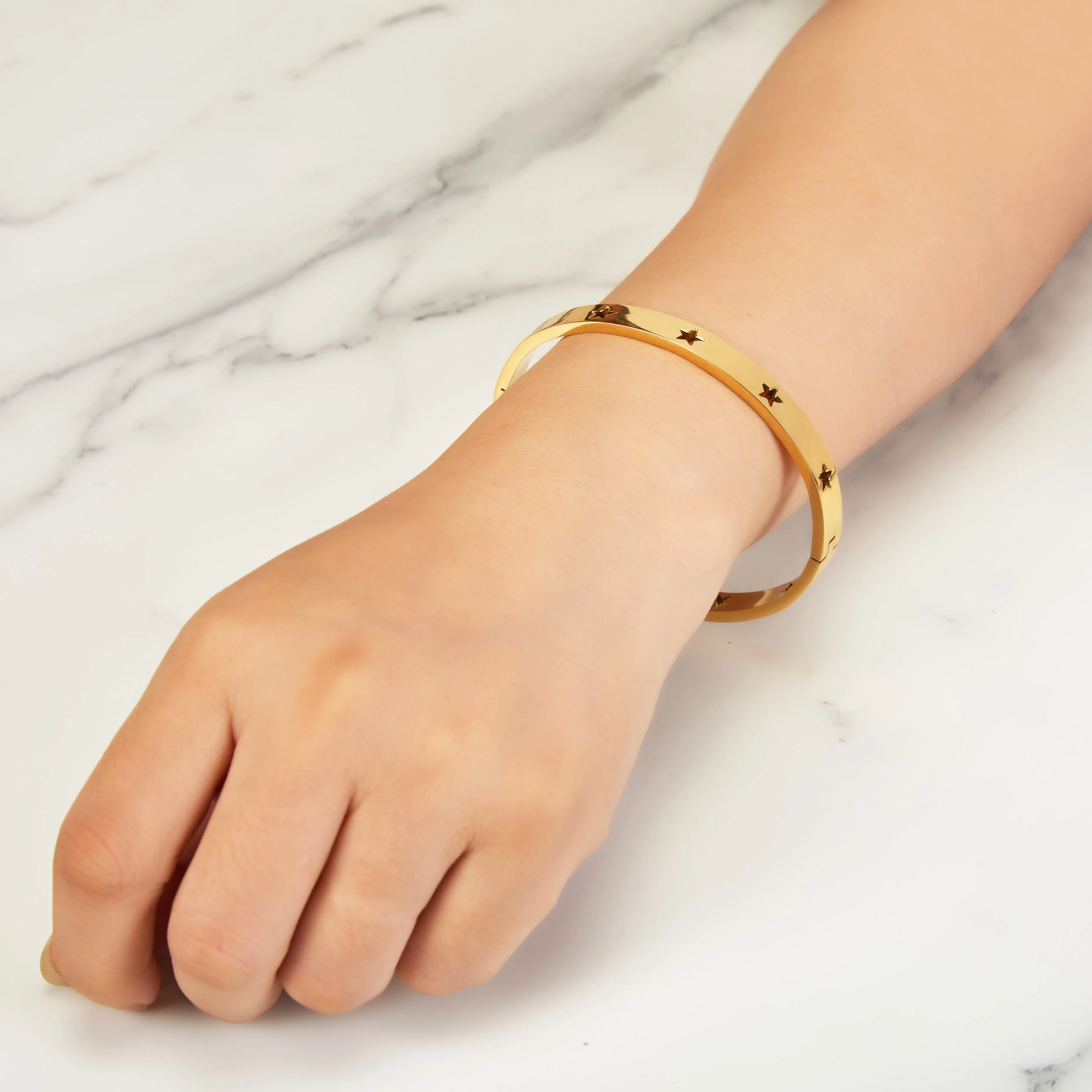 Gold Plated Stainless Steel Star Bangle